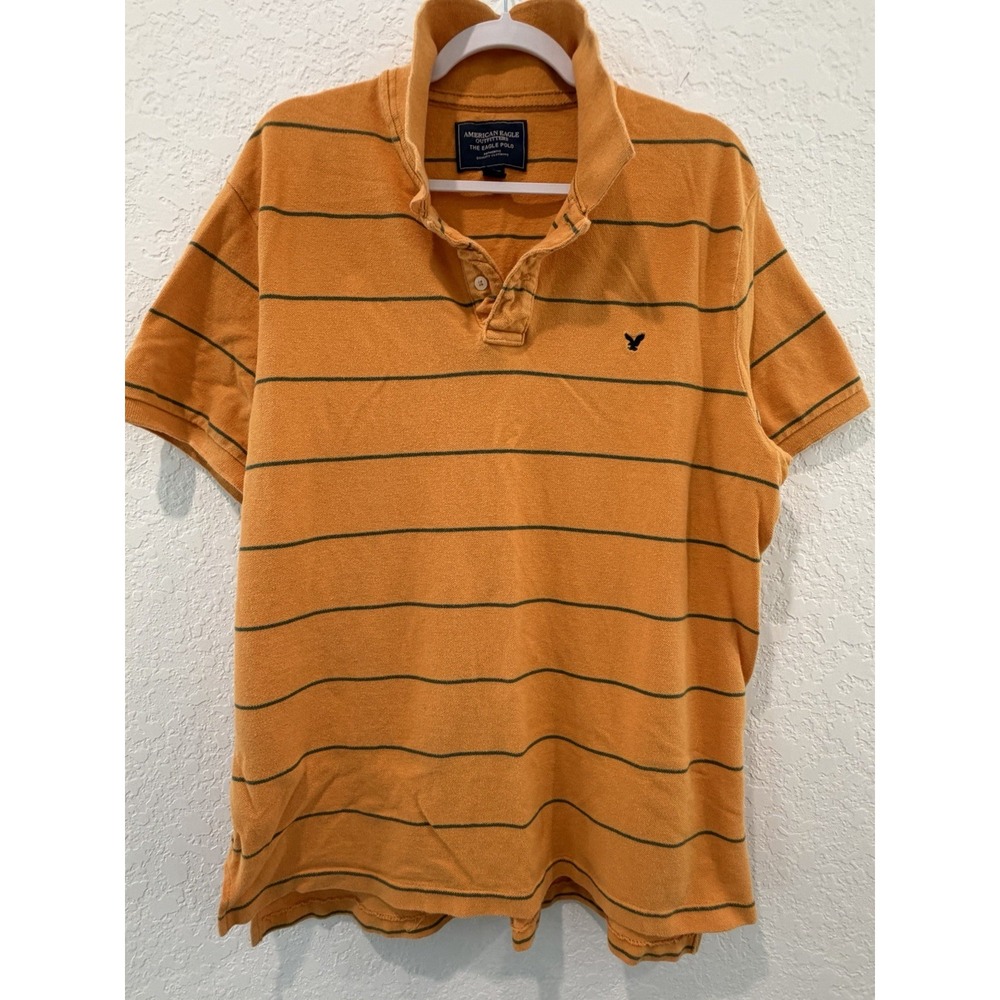 Vintage American Eagle Outfitters Y2K Style Polo Men's XL Orange Green Striped